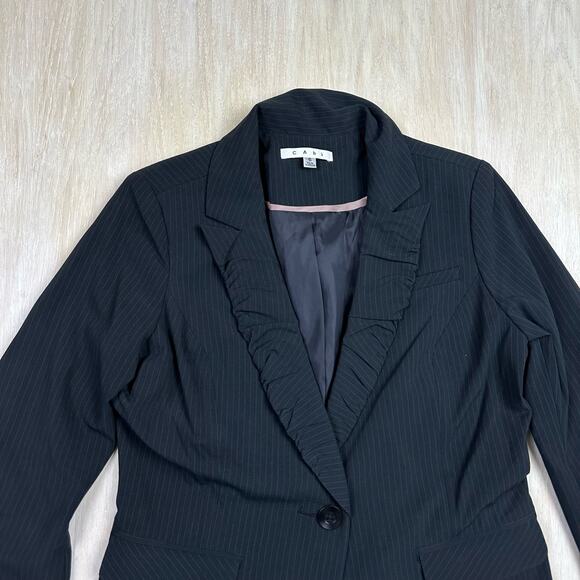 Cabi Black #601 Pinstripe Ruched Collar Fitted Preppy Career Blazer Jacket 6 - Picture 2 of 13